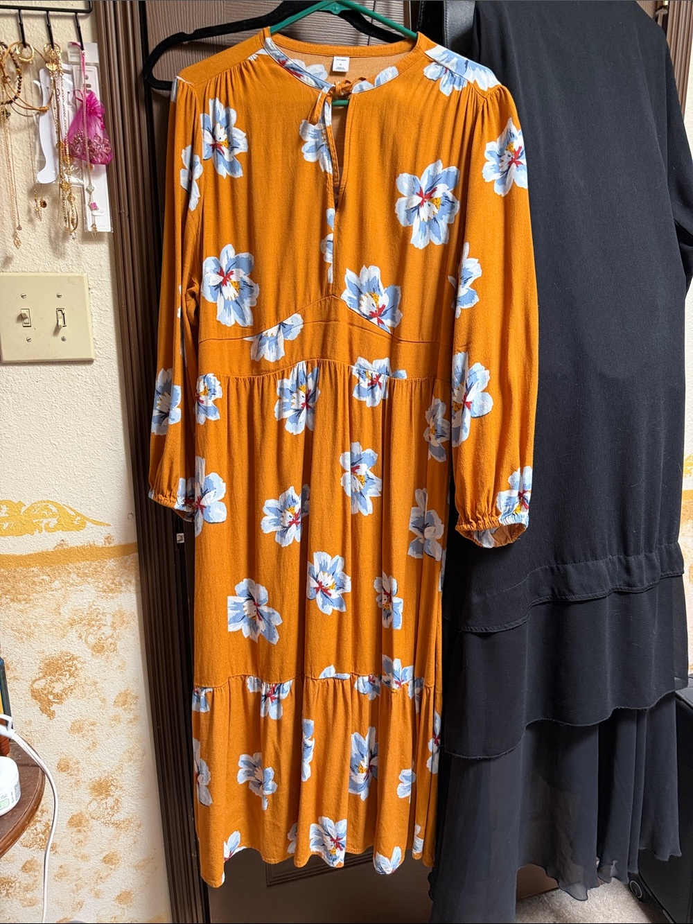 Old Navy Mustard Floral Long Sleeve Midi Dress